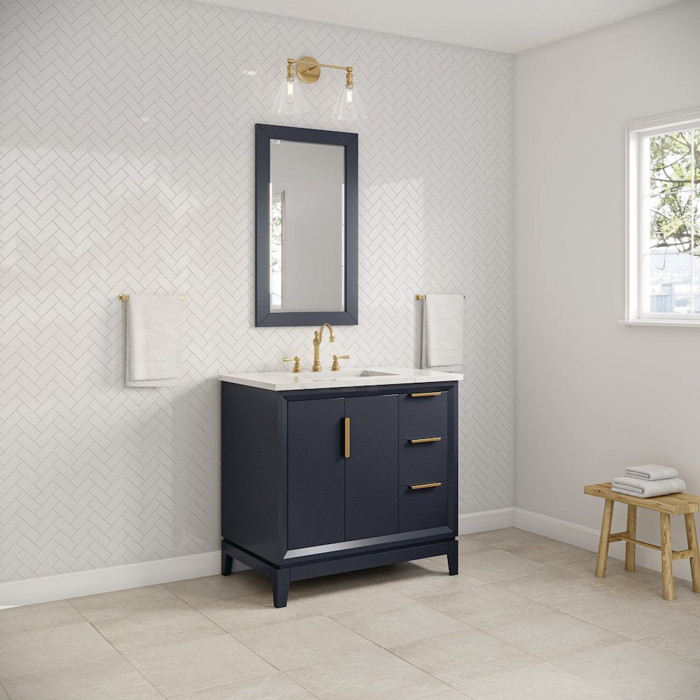 36 In. Single Sink Carrara White Marble Countertop Bath Vanity In Monarch Blue