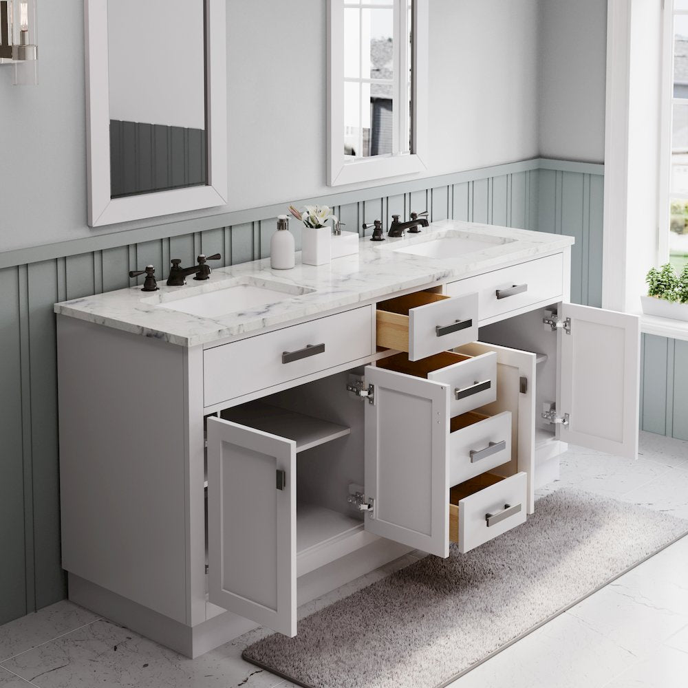 Hartford 72 In. Single Sink Carrara White Marble Countertop Bath Vanity