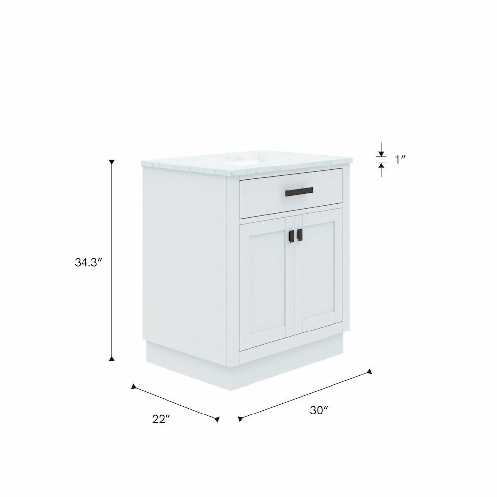 Hartford 30 In. Single Sink Carrara White Marble Countertop Bath Vanity