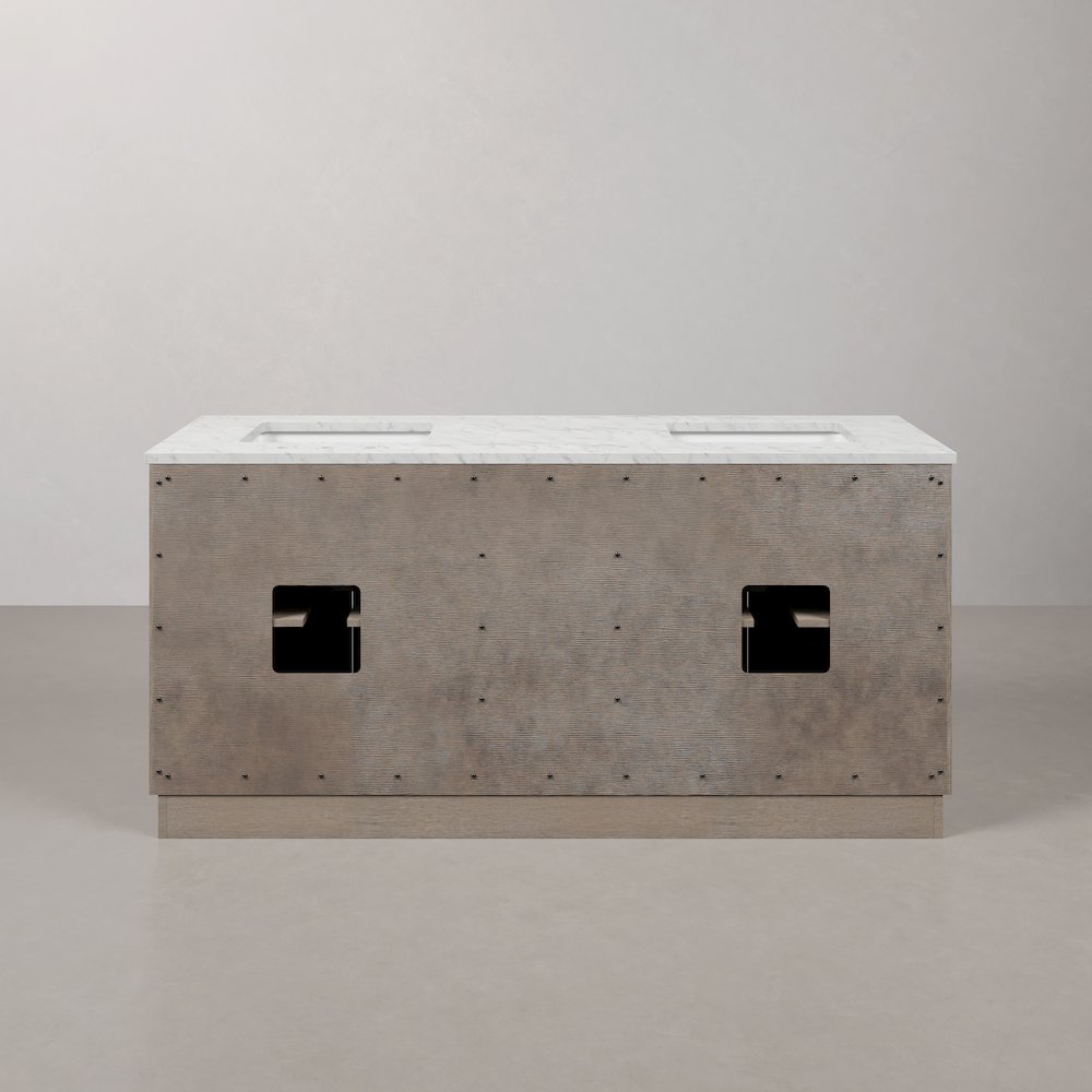 Hugo 72 In. Double Sink Carrara White Marble Countertop Bath Vanity in Grey Oak