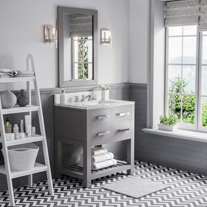 Madalyn 30 In. Single Sink Carrara White Marble Countertop Bath Vanity