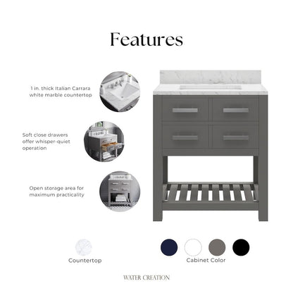 Madalyn 30 In. Single Sink Carrara White Marble Countertop Bath Vanity
