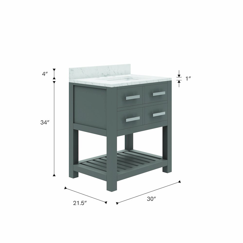 Madalyn 30 In. Single Sink Carrara White Marble Countertop Bath Vanity