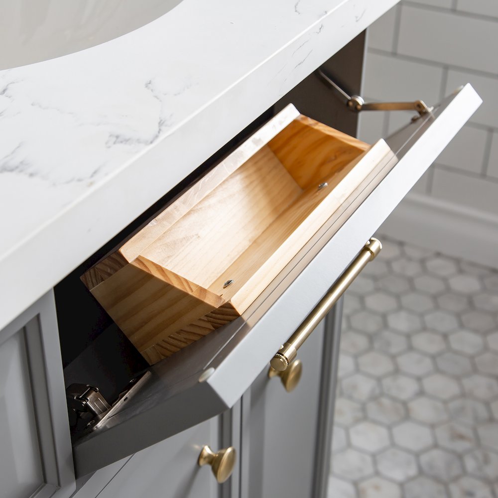 Palace 60 In. Double Sink Carrara Quartz Countertop Bath Vanity in Cashmere Grey