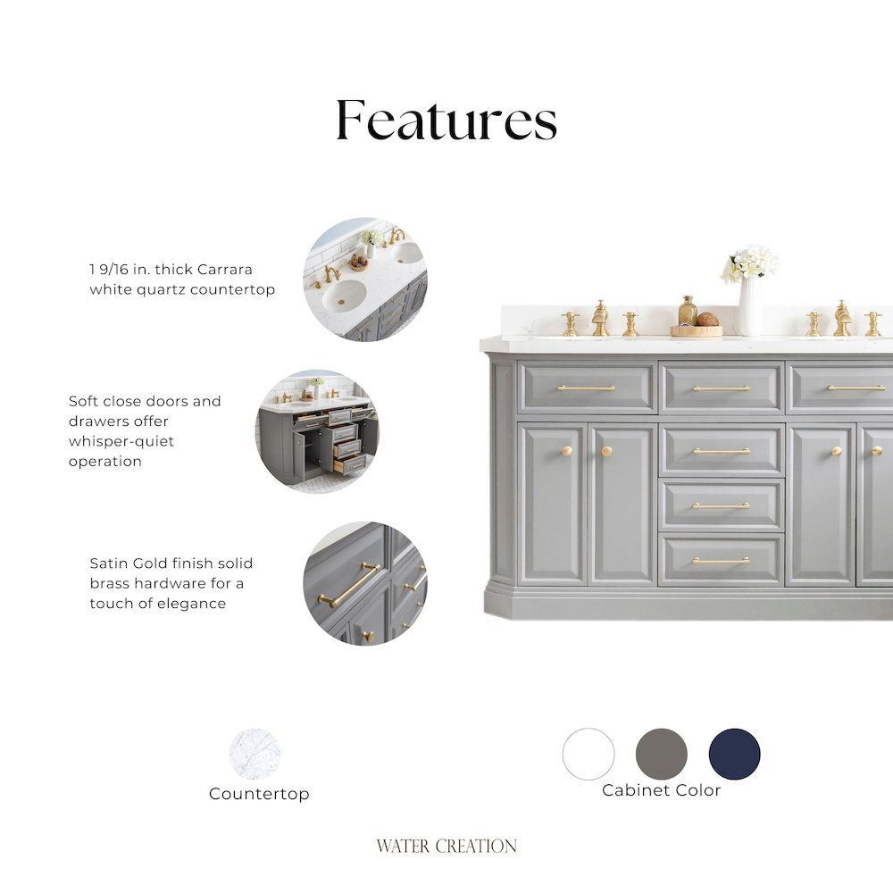 Palace 60 In. Double Sink Carrara Quartz Countertop Bath Vanity in Cashmere Grey