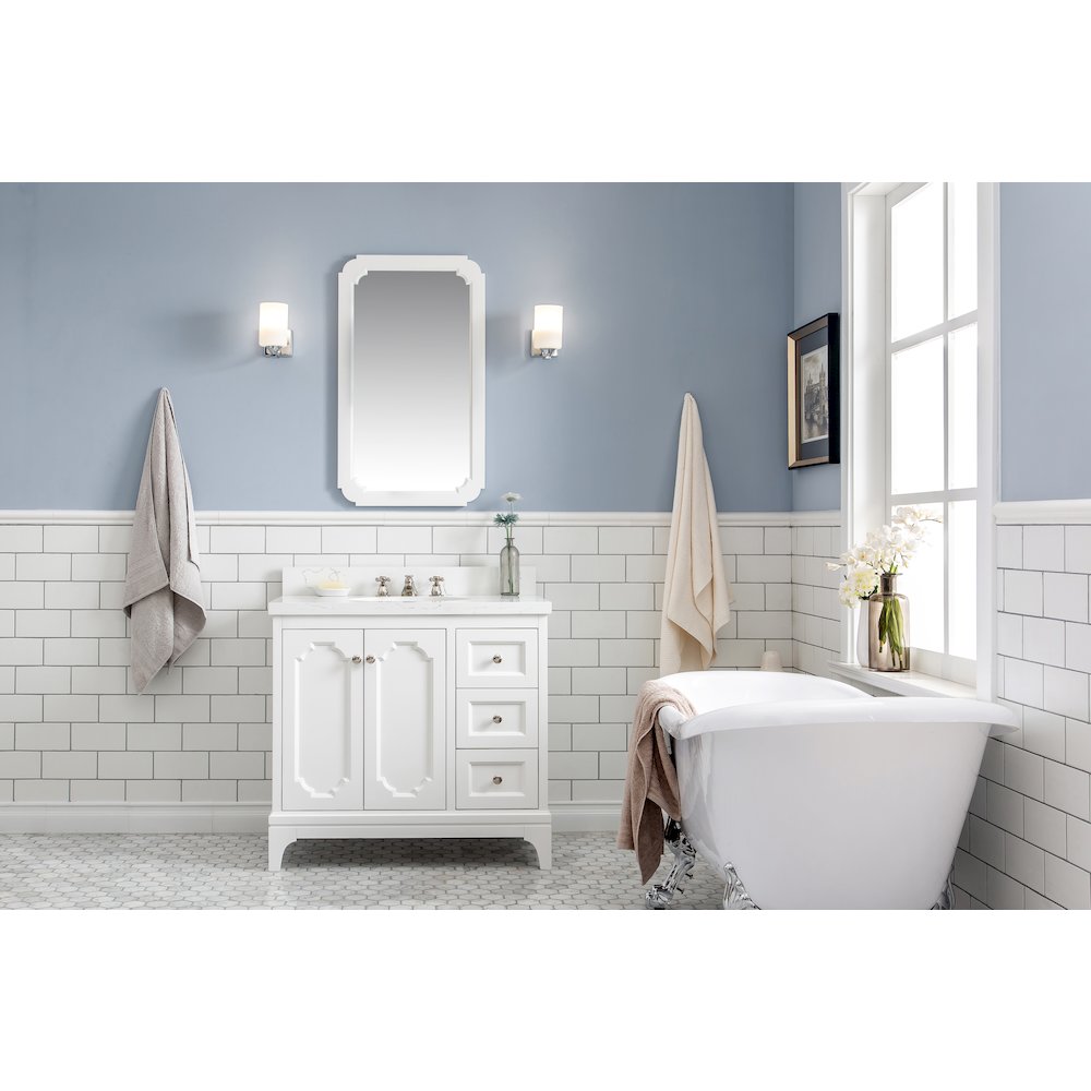 Queen 36 In. Single Sink Sink Carrara Quartz Countertop Bath Vanity