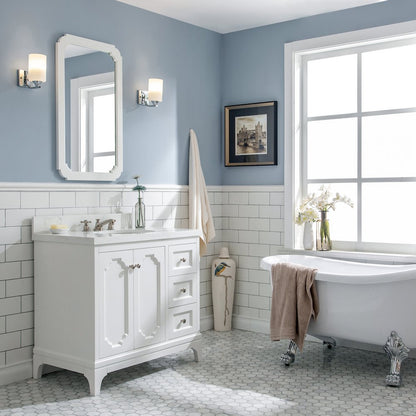Queen 36 In. Single Sink Sink Carrara Quartz Countertop Bath Vanity