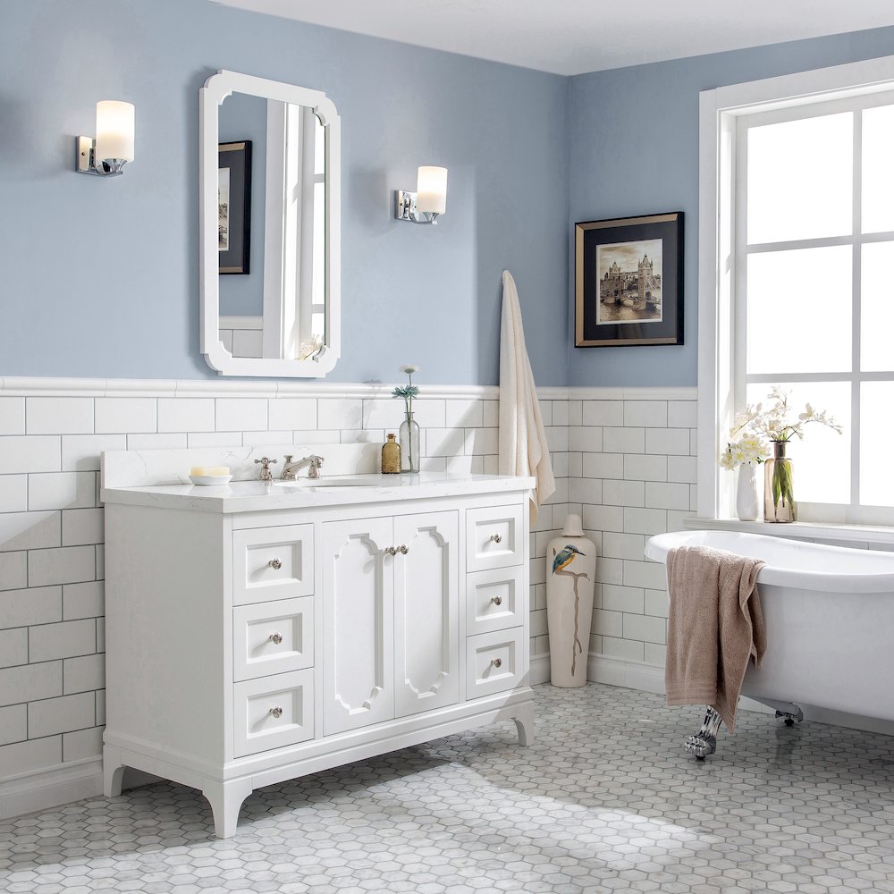 Queen 48 In. Single Sink Sink Carrara Quartz Countertop Bath Vanity