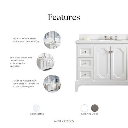 Queen 48 In. Single Sink Sink Carrara Quartz Countertop Bath Vanity