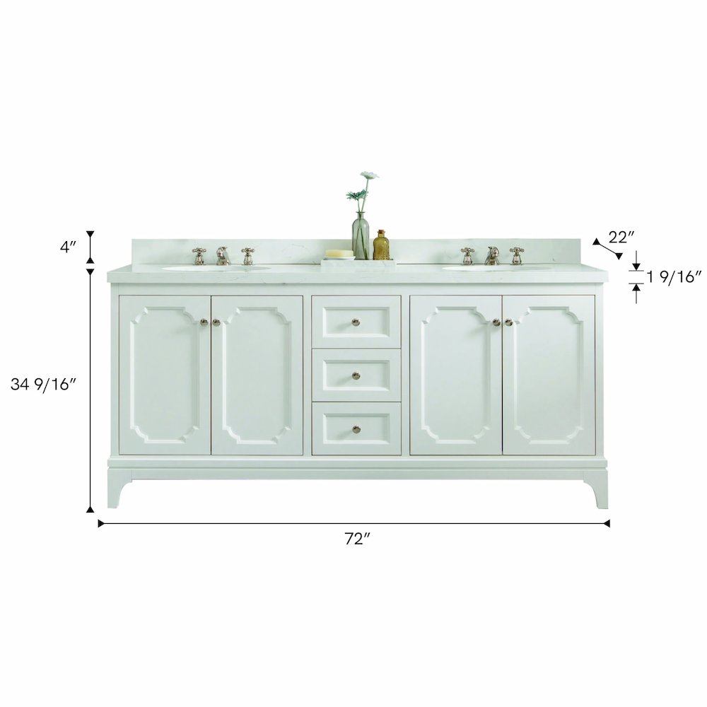 Queen 72 In. Double Sink Sink Carrara Quartz Countertop Bath Vanity
