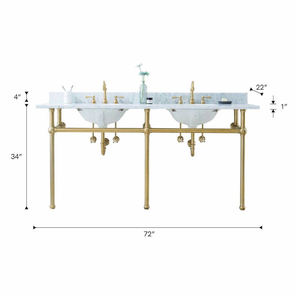 30 In. W. Single Wash Stand, P-Trap, Carrara White Marble Countertop