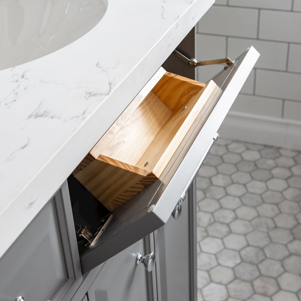 Palace 60 In. Double Sink Carrara Quartz Countertop Bath Vanity in Cashmere Grey