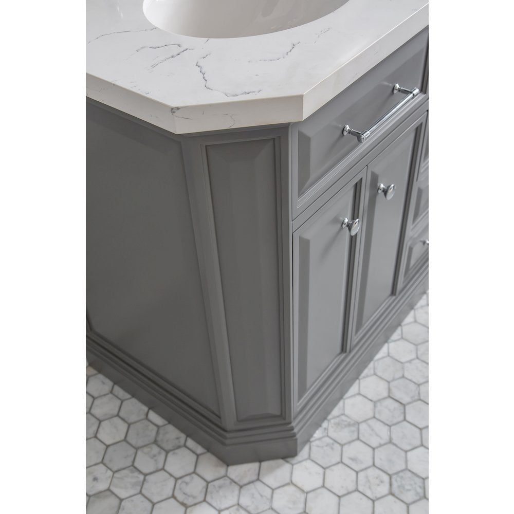 Palace 60 In. Double Sink Carrara Quartz Countertop Bath Vanity in Cashmere Grey