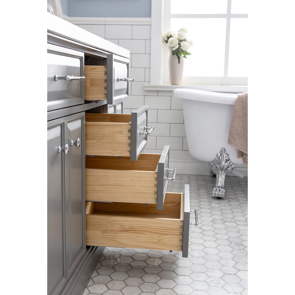 Palace 60 In. Double Sink Carrara Quartz Countertop Bath Vanity in Cashmere Grey