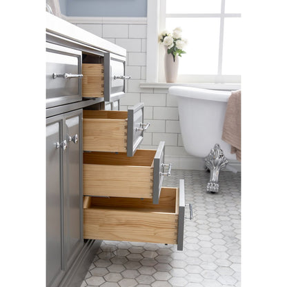 Palace 60 In. Double Sink Carrara Quartz Countertop Bath Vanity in Cashmere Grey