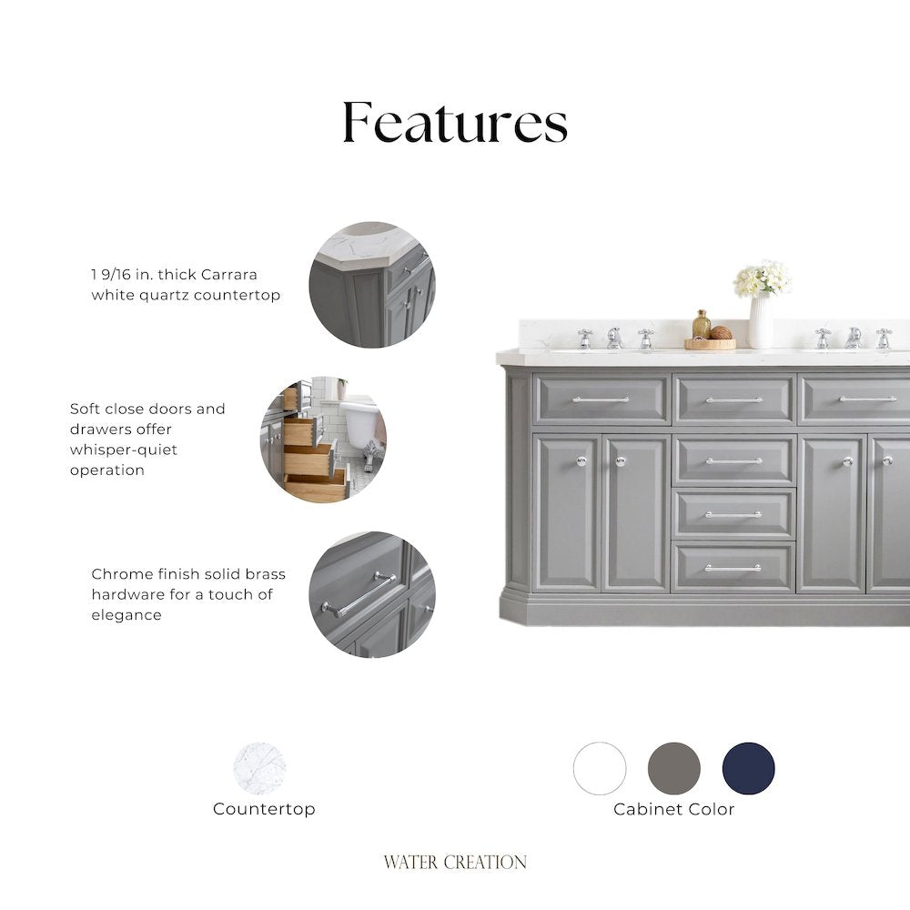 Palace 60 In. Double Sink Carrara Quartz Countertop Bath Vanity in Cashmere Grey