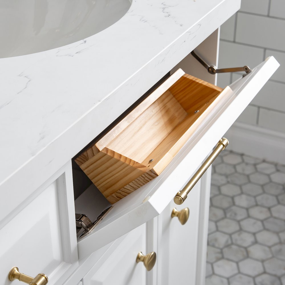 Palace 60 In. Double Sink Carrara Quartz Countertop Bath Vanity in Pure White