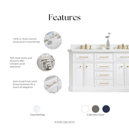 Palace 60 In. Double Sink Carrara Quartz Countertop Bath Vanity in Pure White