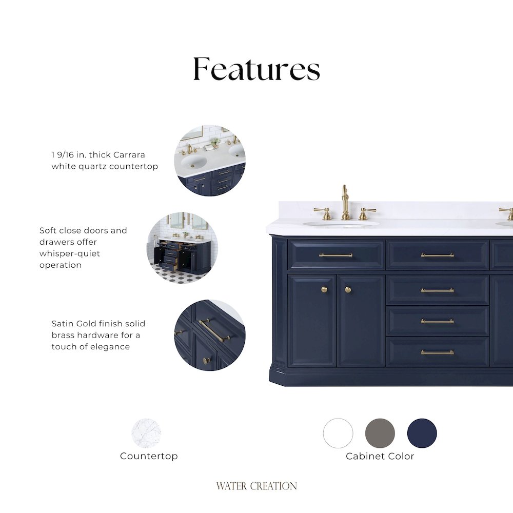 Palace 72 In. Double Sink Carrara Quartz Countertop Bath Vanity in Monarch Blue
