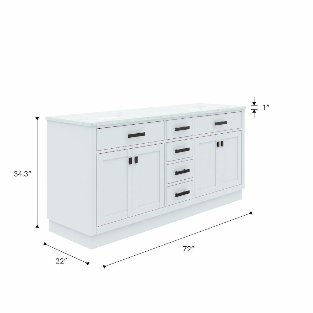 Hartford 72 In. Single Sink Carrara White Marble Countertop Bath Vanity