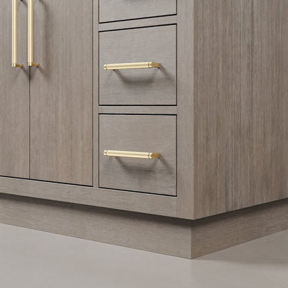 Hugo 48 In. Single Sink Carrara White Marble Countertop Bath Vanity in Grey Oak