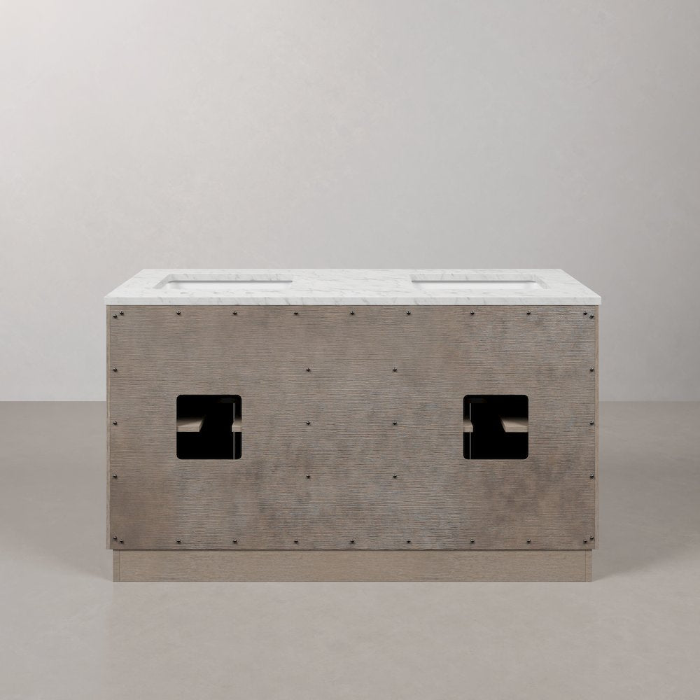 Hugo 60 In. Double Sink Carrara White Marble Countertop Bath Vanity in Grey Oak