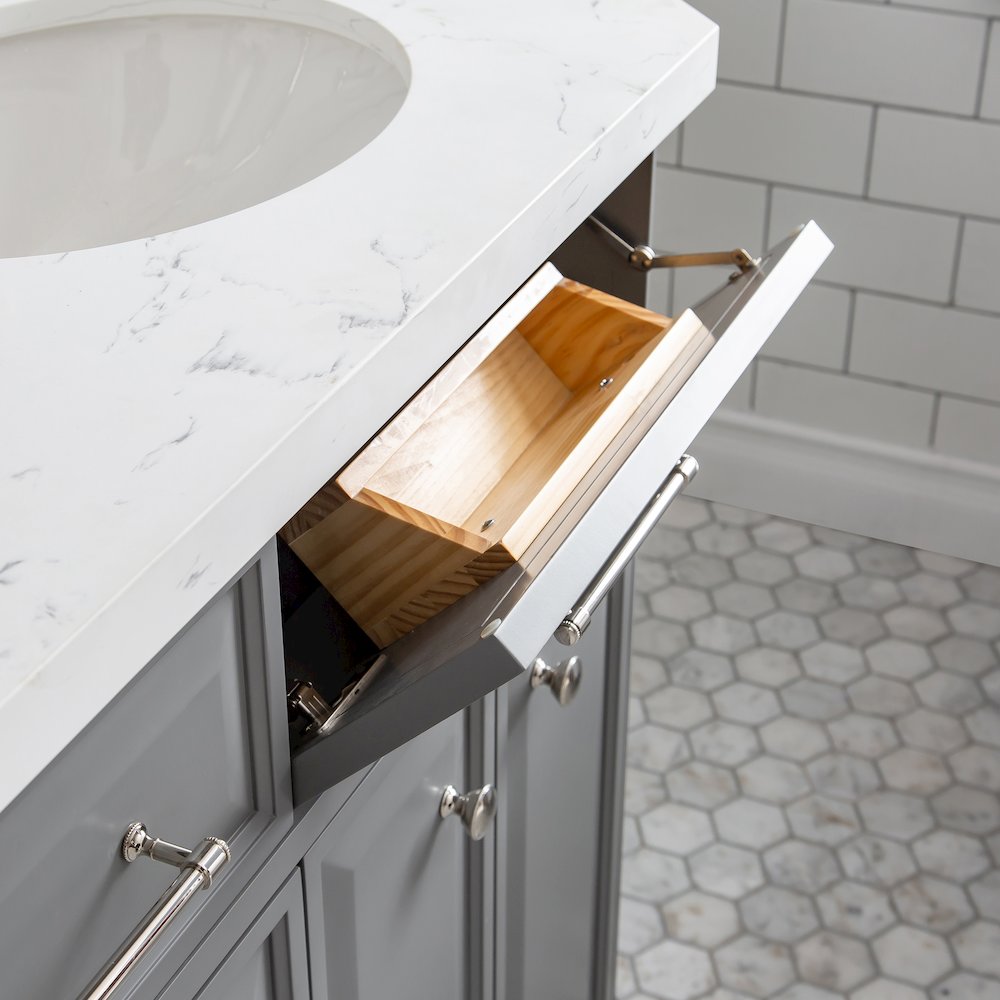 Palace 60 In. Double Sink Carrara Quartz Countertop Bath Vanity in Cashmere Grey