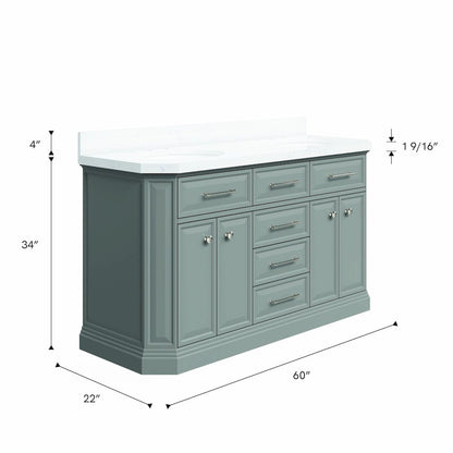 Palace 60 In. Double Sink Carrara Quartz Countertop Bath Vanity in Cashmere Grey