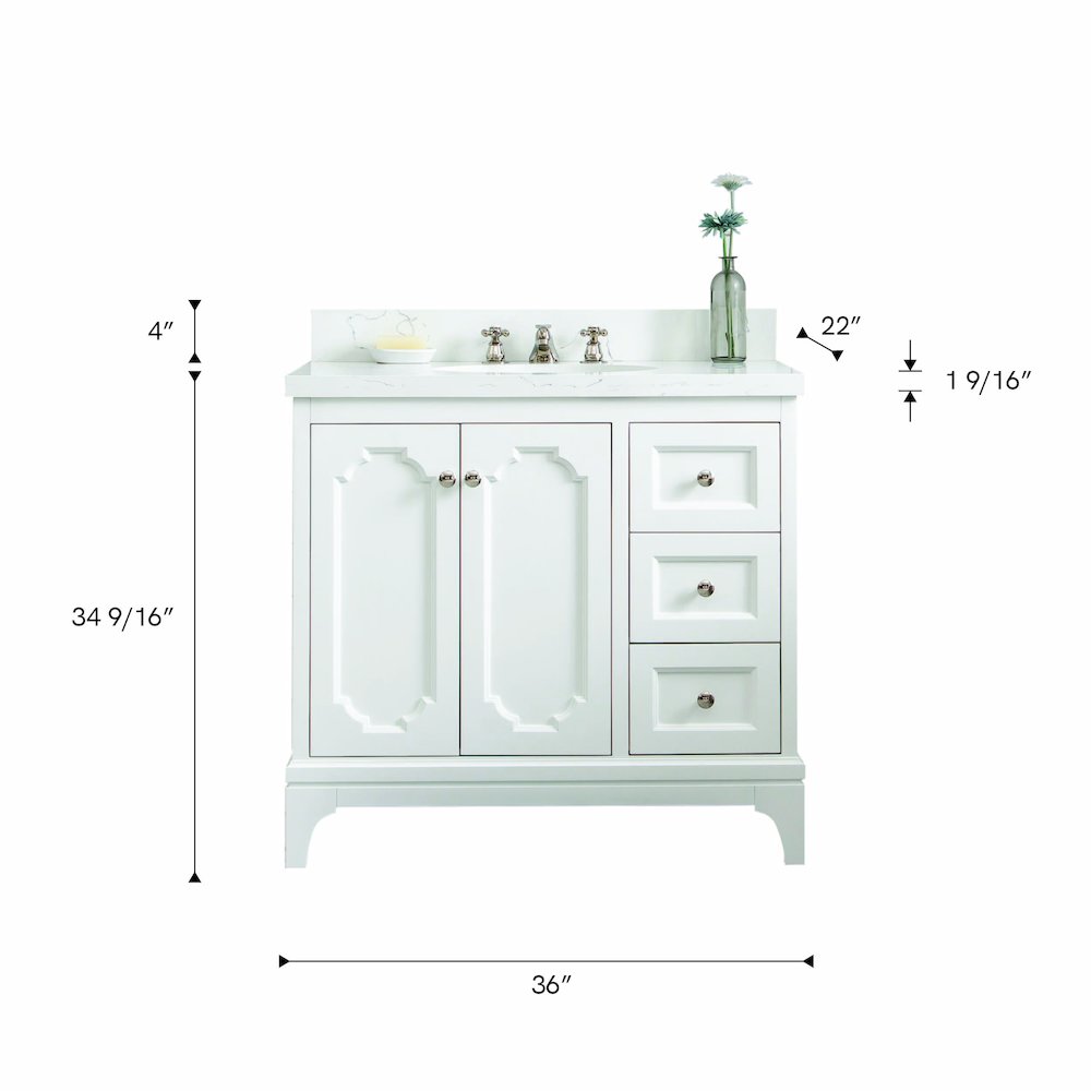 Queen 36 In. Single Sink Sink Carrara Quartz Countertop Bath Vanity