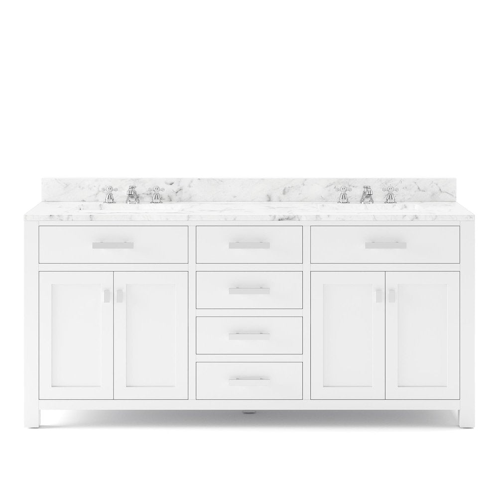 Madison 72 In. Double Sink Carrara White Marble Countertop Bath Vanity