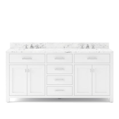 Madison 72 In. Double Sink Carrara White Marble Countertop Bath Vanity