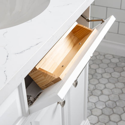 Palace 72 In. Double Sink Carrara Quartz Countertop Bath Vanity in Pure White