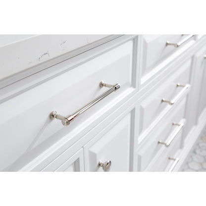 Palace 72 In. Double Sink Carrara Quartz Countertop Bath Vanity in Pure White