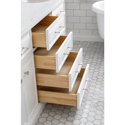 Palace 72 In. Double Sink Carrara Quartz Countertop Bath Vanity in Pure White