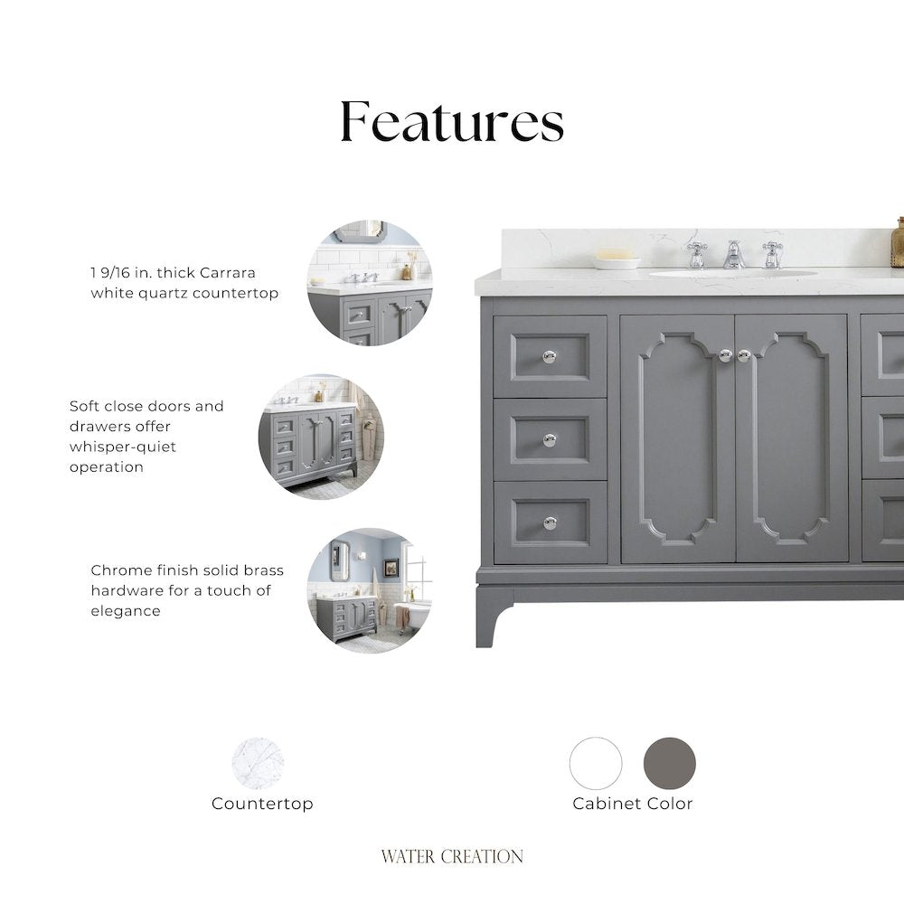 Queen 48 In. Single Sink Sink Carrara Quartz Countertop Bath Vanity