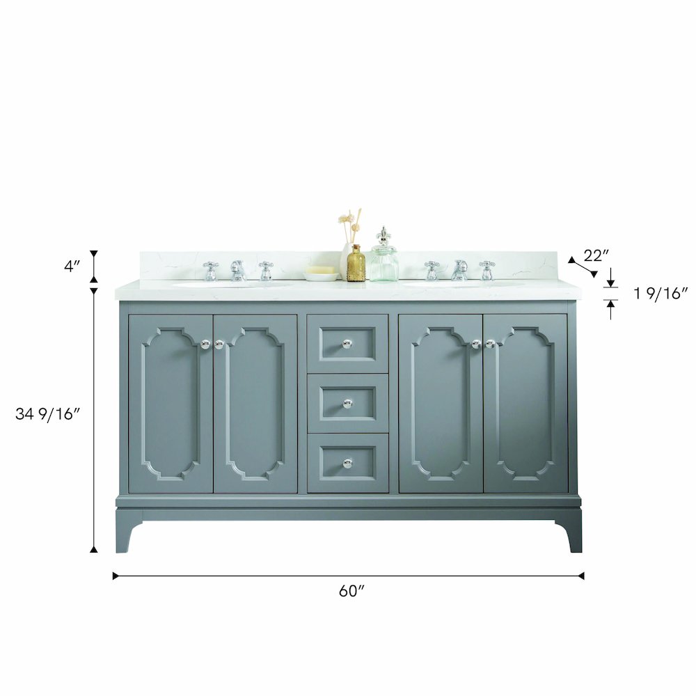 Queen 60 In. Double Sink Sink Carrara Quartz Countertop Bath Vanity