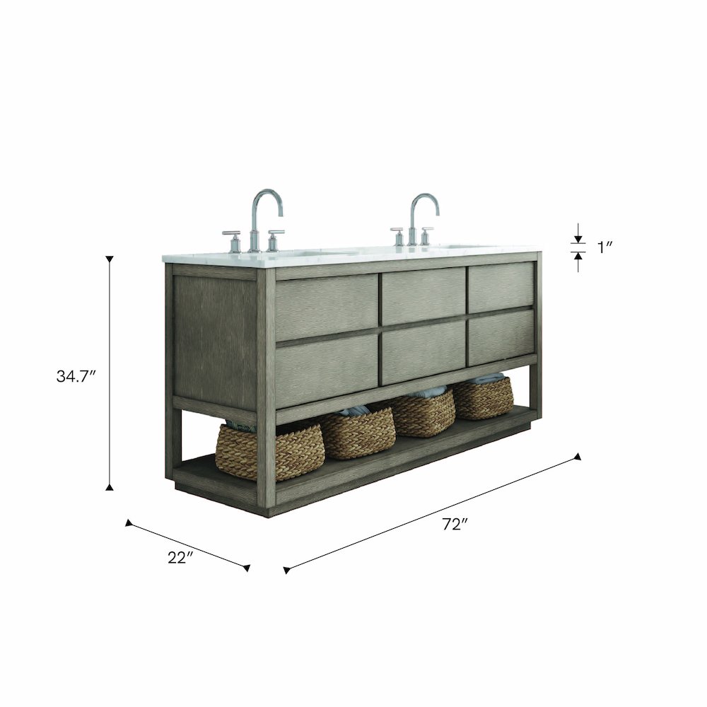 Oakman 72 In. Double Sink Carrara White Marble Countertop Bath Vanity