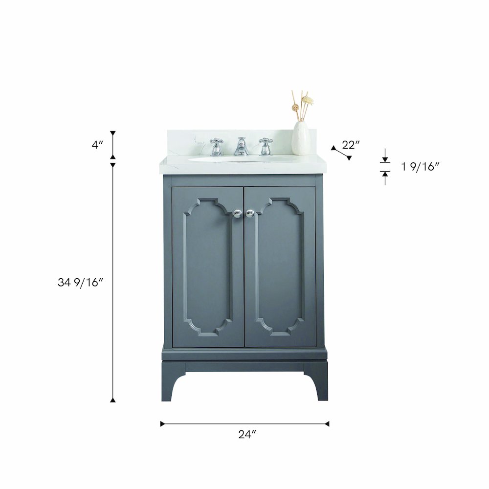 Queen 24 In. Single Sink Sink Carrara Quartz Countertop Bath Vanity