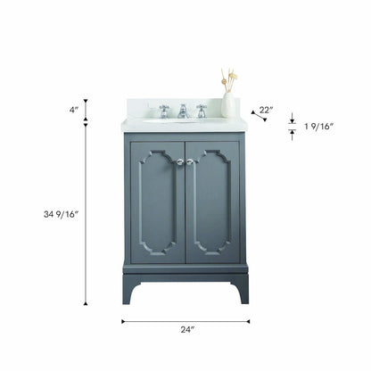 Queen 24 In. Single Sink Sink Carrara Quartz Countertop Bath Vanity