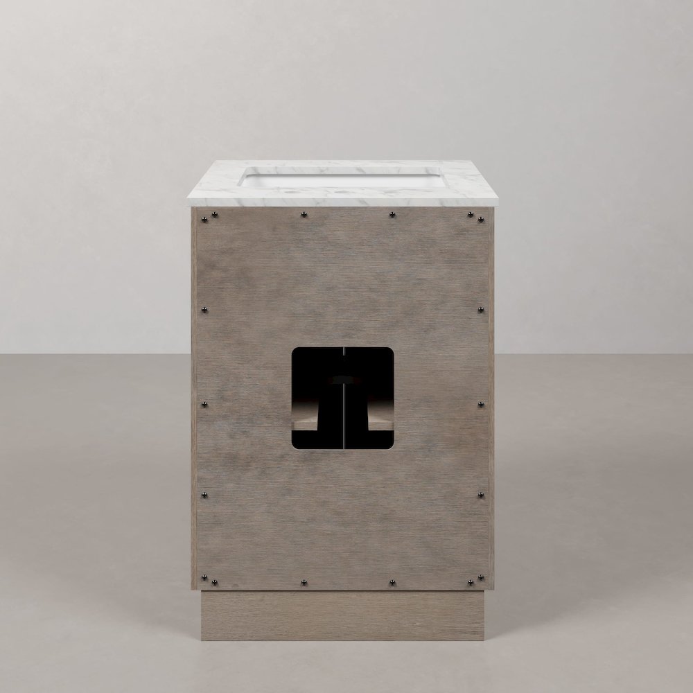 Hugo 24 In. Single Sink Carrara White Marble Countertop Bath Vanity in Grey Oak