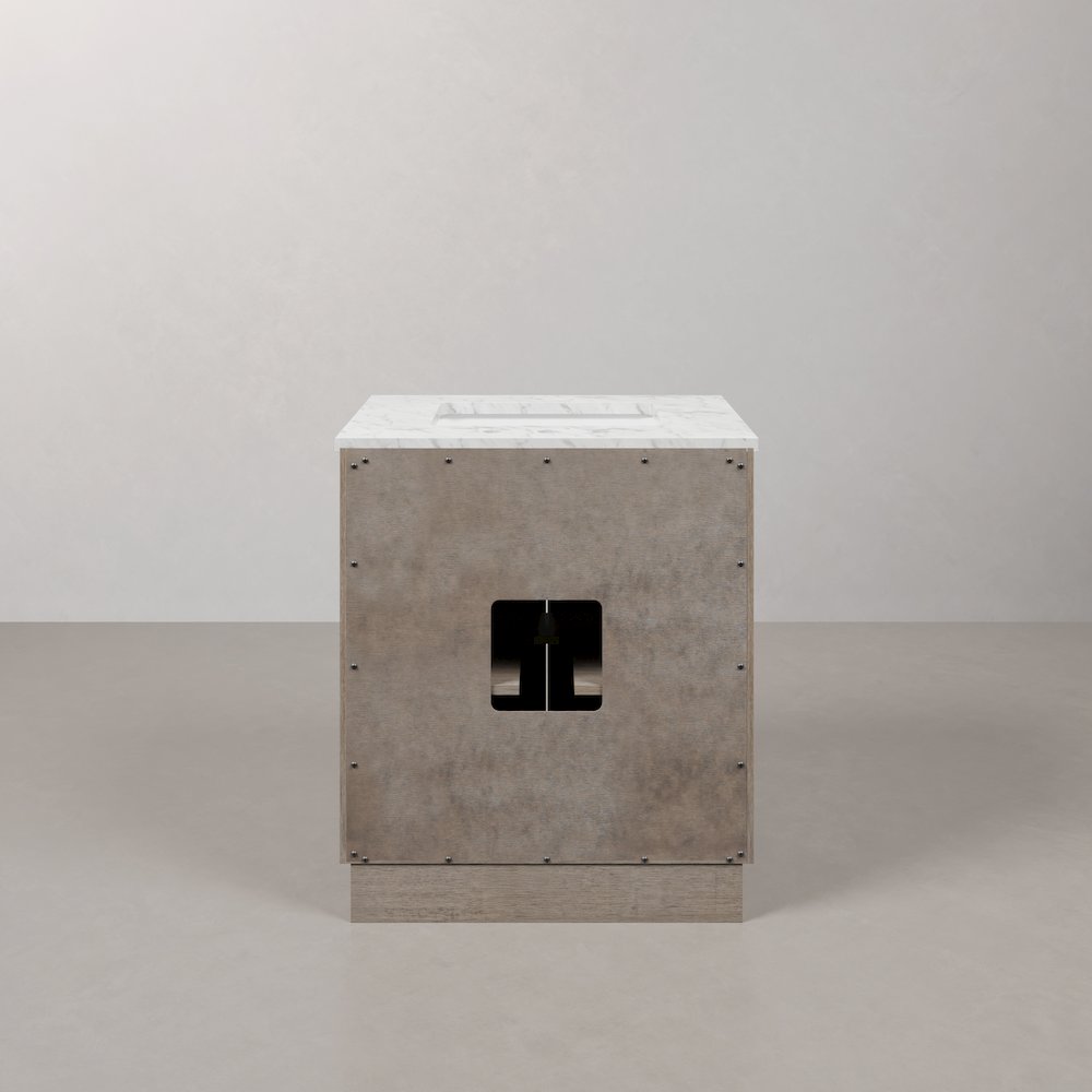 Hugo 30 In. Single Sink Carrara White Marble Countertop Vanity in Grey Oak