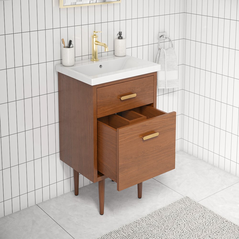 20 In. Integrated Ceramic Sink Top Vanity in Honey Walnut