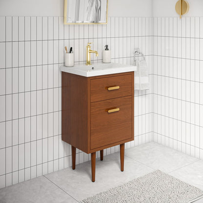 20 In. Integrated Ceramic Sink Top Vanity in Honey Walnut