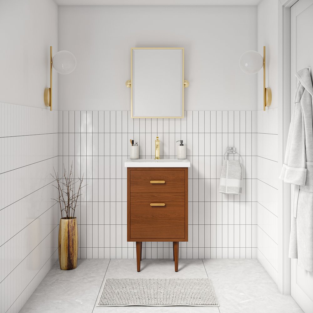 20 In. Integrated Ceramic Sink Top Vanity in Honey Walnut