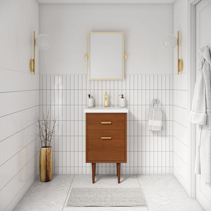 20 In. Integrated Ceramic Sink Top Vanity in Honey Walnut