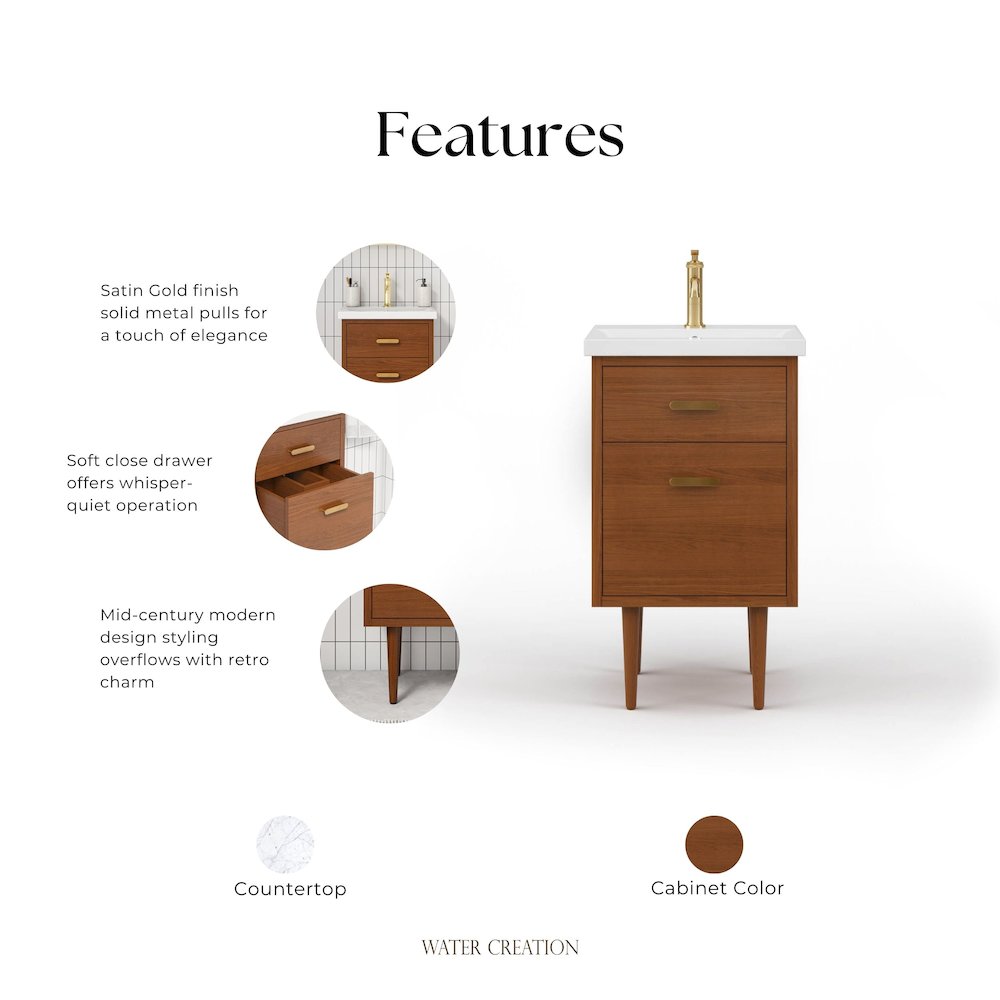 20 In. Integrated Ceramic Sink Top Vanity in Honey Walnut