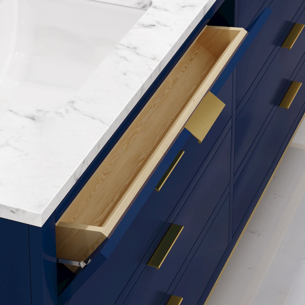 72 In. Double Sink Carrara White Marble Countertop Bath Vanity in Monarch Blue
