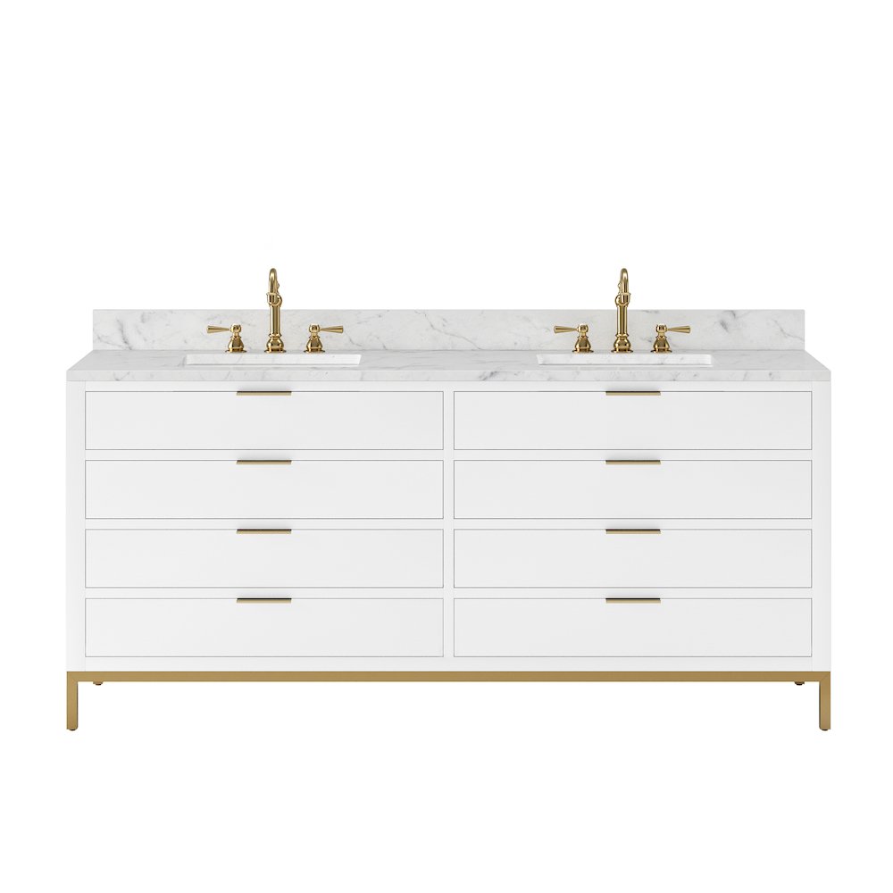 72 In. Double Sink Carrara White Marble Countertop Bath Vanity in Pure White