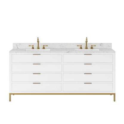 72 In. Double Sink Carrara White Marble Countertop Bath Vanity in Pure White