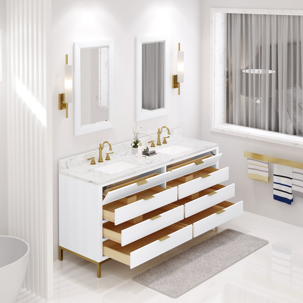 72 In. Double Sink Carrara White Marble Countertop Bath Vanity in Pure White